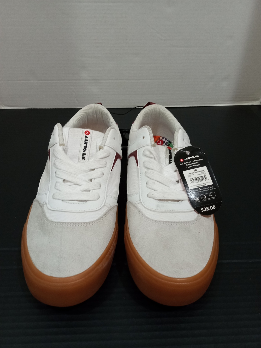 Airwalk Men’s White Sneakers with Gum Outsole and Burgundy Accent
